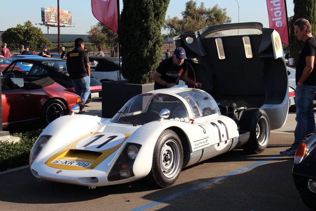Porsche 906 Carrera 6 race car with engine cover up